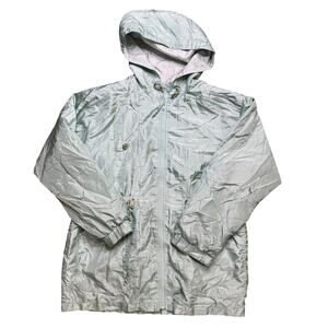 OUT BROOK VINTAGE PADDED WINDBREAKER ZIP JACKET HOODIE RAIN L LARGE TEAL